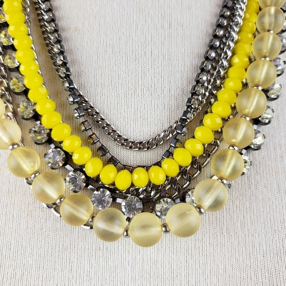 Loft Multi Strand Mixed Media Necklace Beads Rhinestones Chains Silver Yellow - Picture 6 of 11